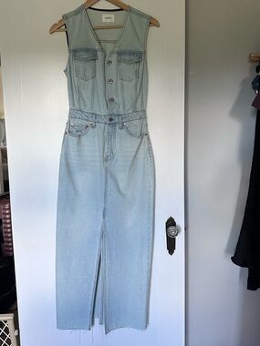 Light Blue Denim Sleeveless Maxi Overall Dress